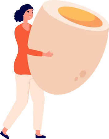 Mujer sosteniendo huevo cocido  Ilustración
