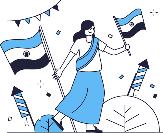 Mujer sosteniendo la bandera india  Ilustración