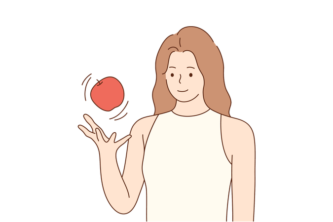 Mujer sosteniendo manzana  Ilustración