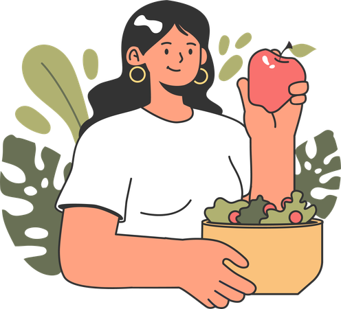 Mujer sosteniendo manzana  Ilustración