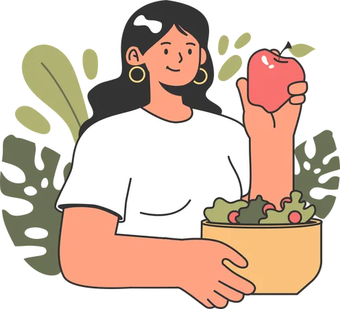 Mujer sosteniendo manzana  Ilustración