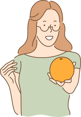 Mujer sosteniendo naranja  Ilustración