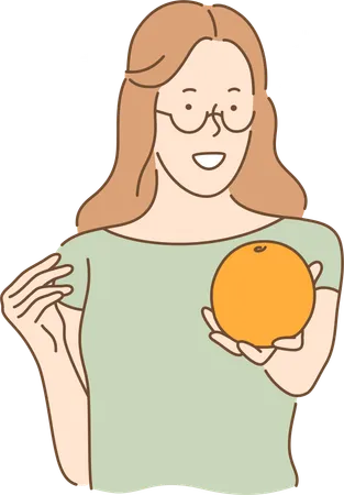 Mujer sosteniendo naranja  Ilustración