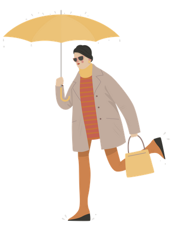 Mujer sosteniendo paraguas  Ilustración