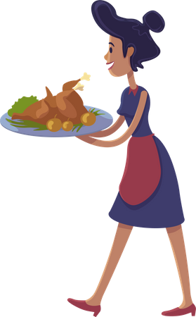 Mujer sosteniendo pavo asado  Ilustración