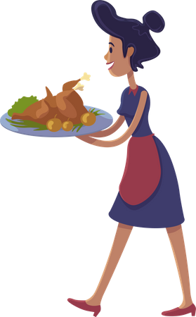 Mujer sosteniendo pavo asado  Ilustración
