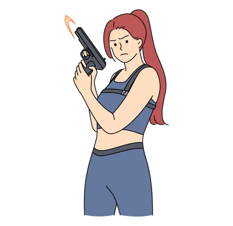 Mujer sosteniendo arma  Ilustración