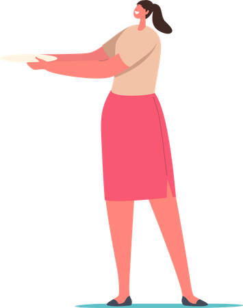 Mujer sosteniendo un plato vacío  Ilustración