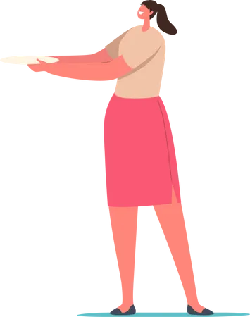 Mujer sosteniendo un plato vacío  Ilustración