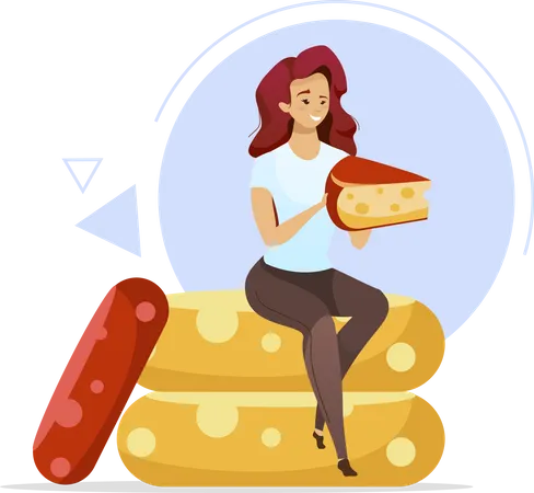 Mujer sosteniendo queso  Ilustración