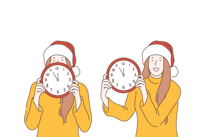 Mujer sosteniendo reloj  Ilustración