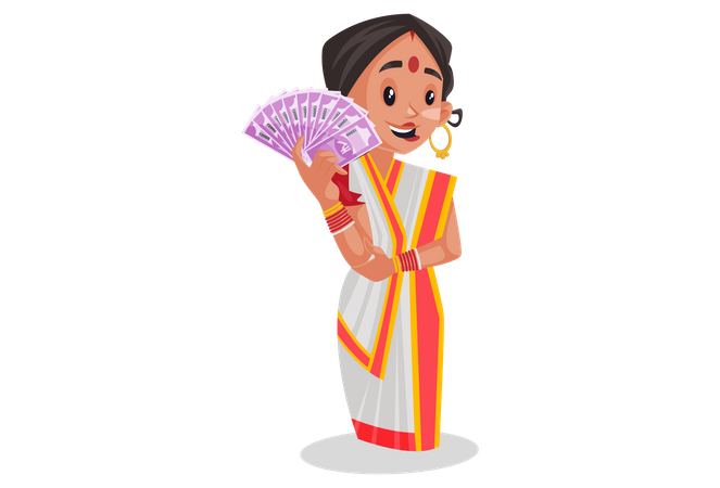 Mujer sosteniendo rupias en su mano  Ilustración