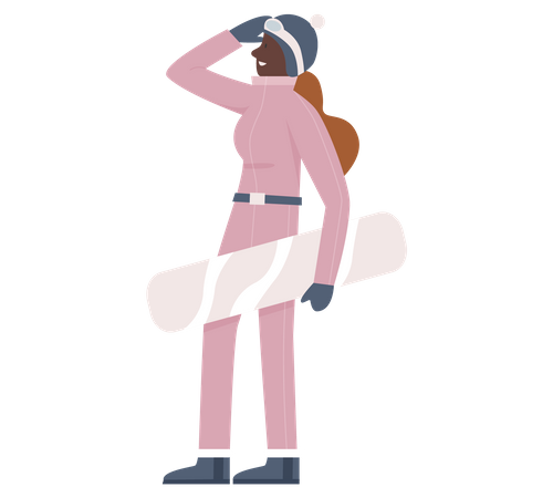 Mujer sosteniendo tabla de snowboard  Ilustración