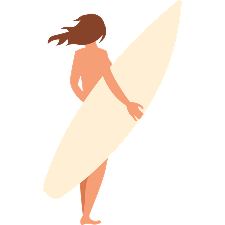 Mujer sosteniendo tabla de surf  Ilustración