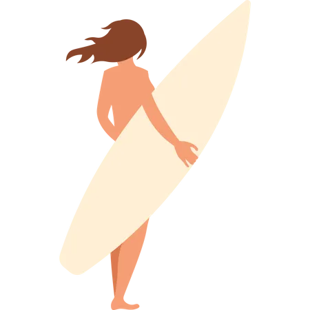 Mujer sosteniendo tabla de surf  Ilustración