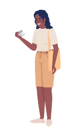 Mujer sosteniendo tarro de crema  Ilustración