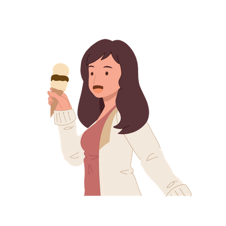 Mujer sosteniendo un cono de helado  Ilustración