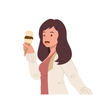 Mujer sosteniendo un cono de helado  Ilustración