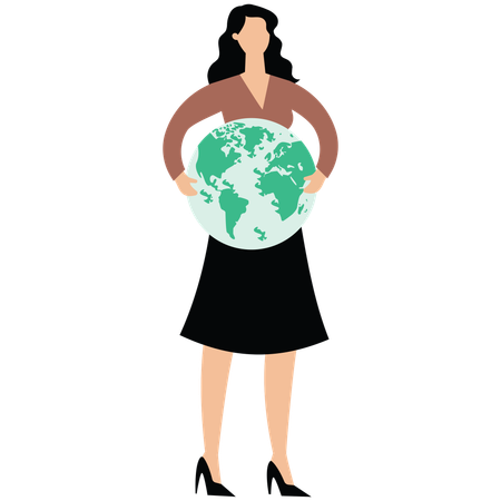Mujer sosteniendo un globo terráqueo  Illustration