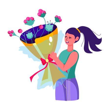 Mujer sosteniendo ramo de flores  Ilustración