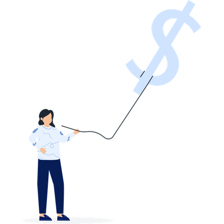 Mujer sosteniendo un signo de dólar  Ilustración