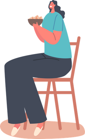 Mujer sosteniendo un tazón con comida en las manos  Ilustración