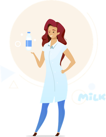 Mujer sosteniendo una botella de leche  Ilustración