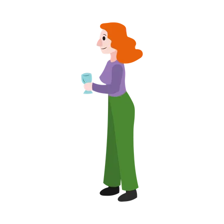 Mujer sosteniendo un vaso de bebida  Ilustración