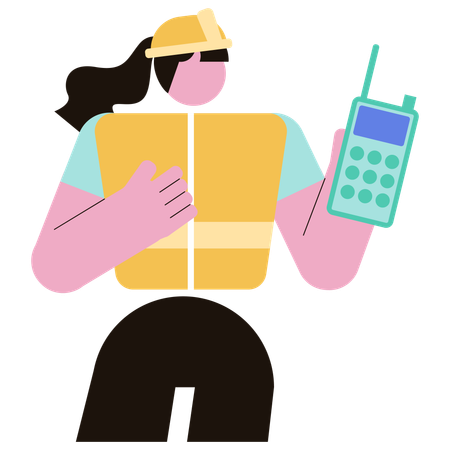 Mujer sosteniendo walkie talkie  Ilustración