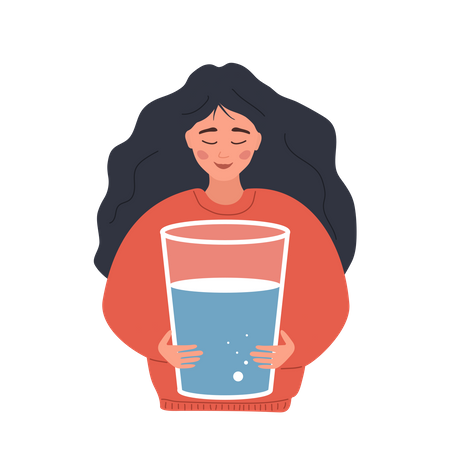 Mujer sostiene un vaso grande de agua limpia  Ilustración