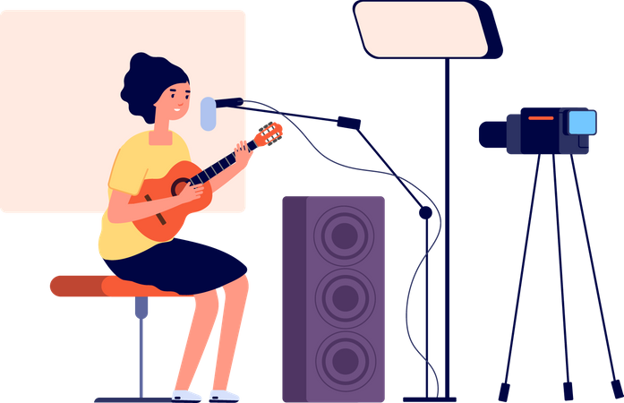 Mujer streaming de música reproducir en línea  Ilustración