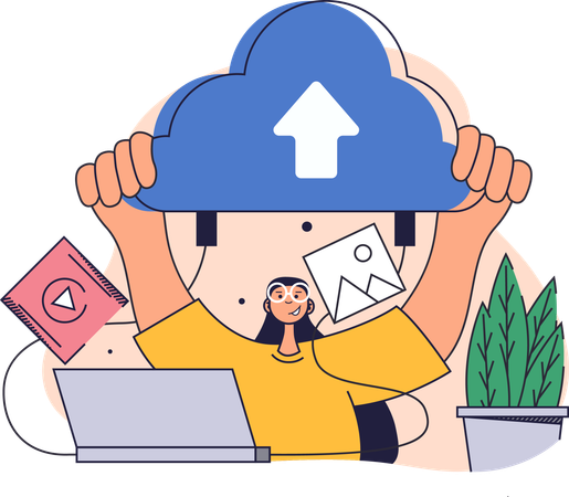 Mujer sube datos al servidor en la nube  Illustration