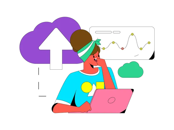 Mujer cargando datos en la nube  Illustration