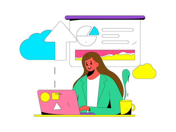 Mujer cargando datos en la nube  Illustration