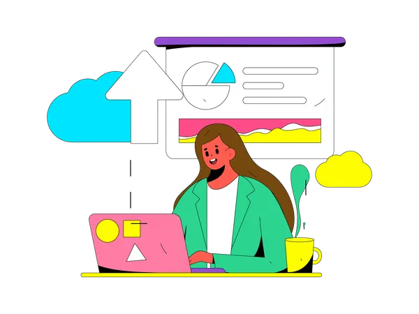 Mujer cargando datos en la nube  Illustration