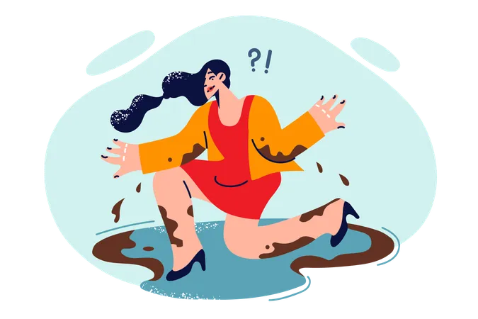 Mujer cayó a un charco durante la lluvia  Ilustración