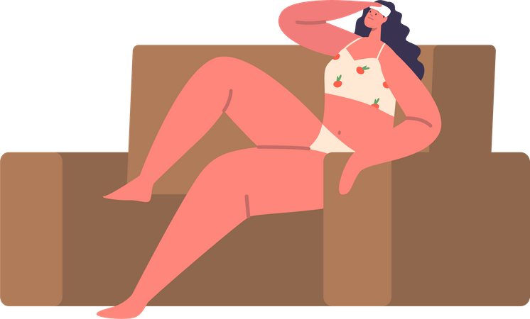 Mujer sudorosa sentada en el sofá  Ilustración