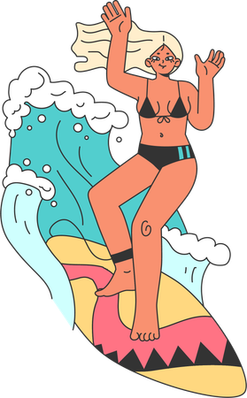 Mujer surfeando  Ilustración