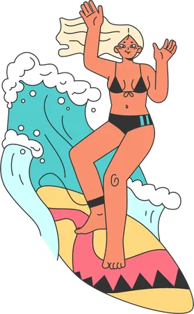 Mujer surfeando  Ilustración