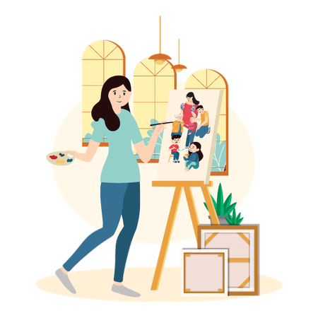 Mujer talla recuerdos de pintura  Ilustración