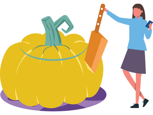 Mujer tallando calabazas  Ilustración