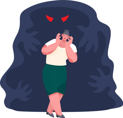 Mujer temerosa de un fantasma espeluznante  Ilustración