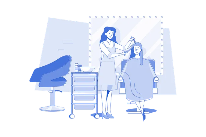 Una mujer teñida el pelo por un estilista en un salón de belleza  Ilustración