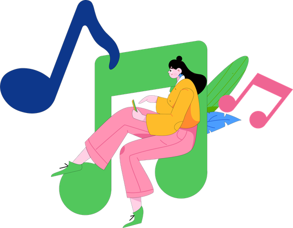 Mujer disfrutando del audio  Ilustración