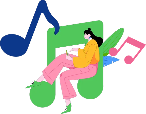 Mujer disfrutando del audio  Ilustración