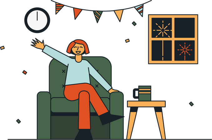 Mujer teniendo fiesta en casa  Ilustración