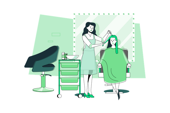 Una mujer teñida el pelo por un estilista en un salón de belleza  Ilustración