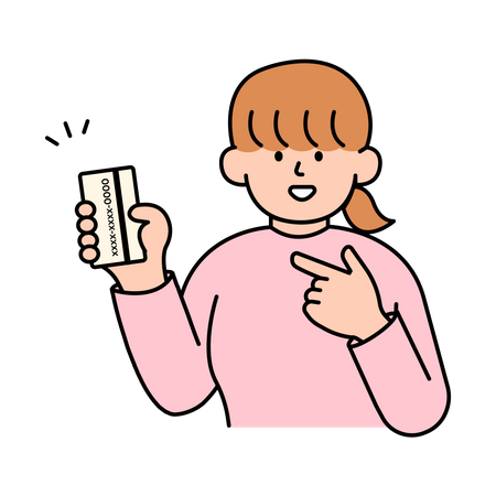 Mujer sosteniendo tarjeta de crédito  Ilustración