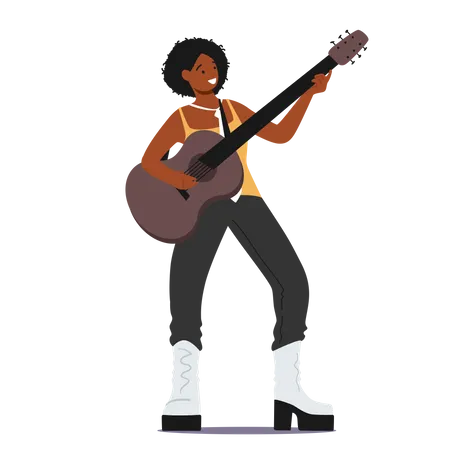Mujer tocando la guitarra en concierto  Ilustración