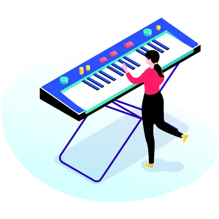 Mujer tocando sintetizador  Ilustración
